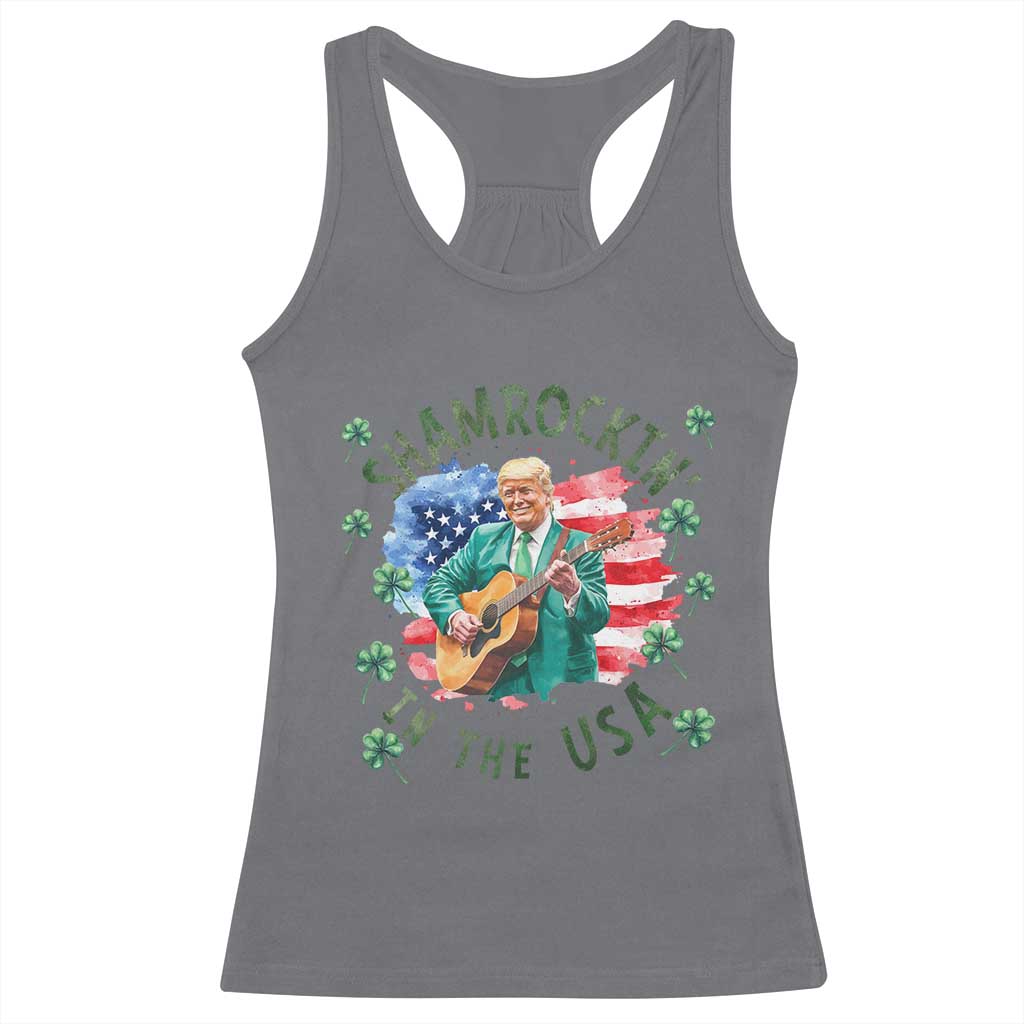Funny St Patrick's Day Trump Racerback Tank Top Shamrockin in The USA Funny TS02 Charcoal Print Your Wear