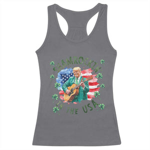 Funny St Patrick's Day Trump Racerback Tank Top Shamrockin in The USA Funny TS02 Charcoal Print Your Wear