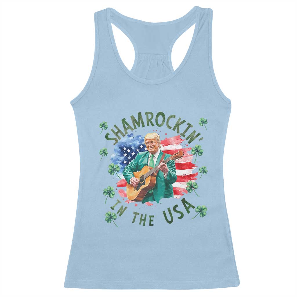 Funny St Patrick's Day Trump Racerback Tank Top Shamrockin in The USA Funny TS02 Light Blue Print Your Wear