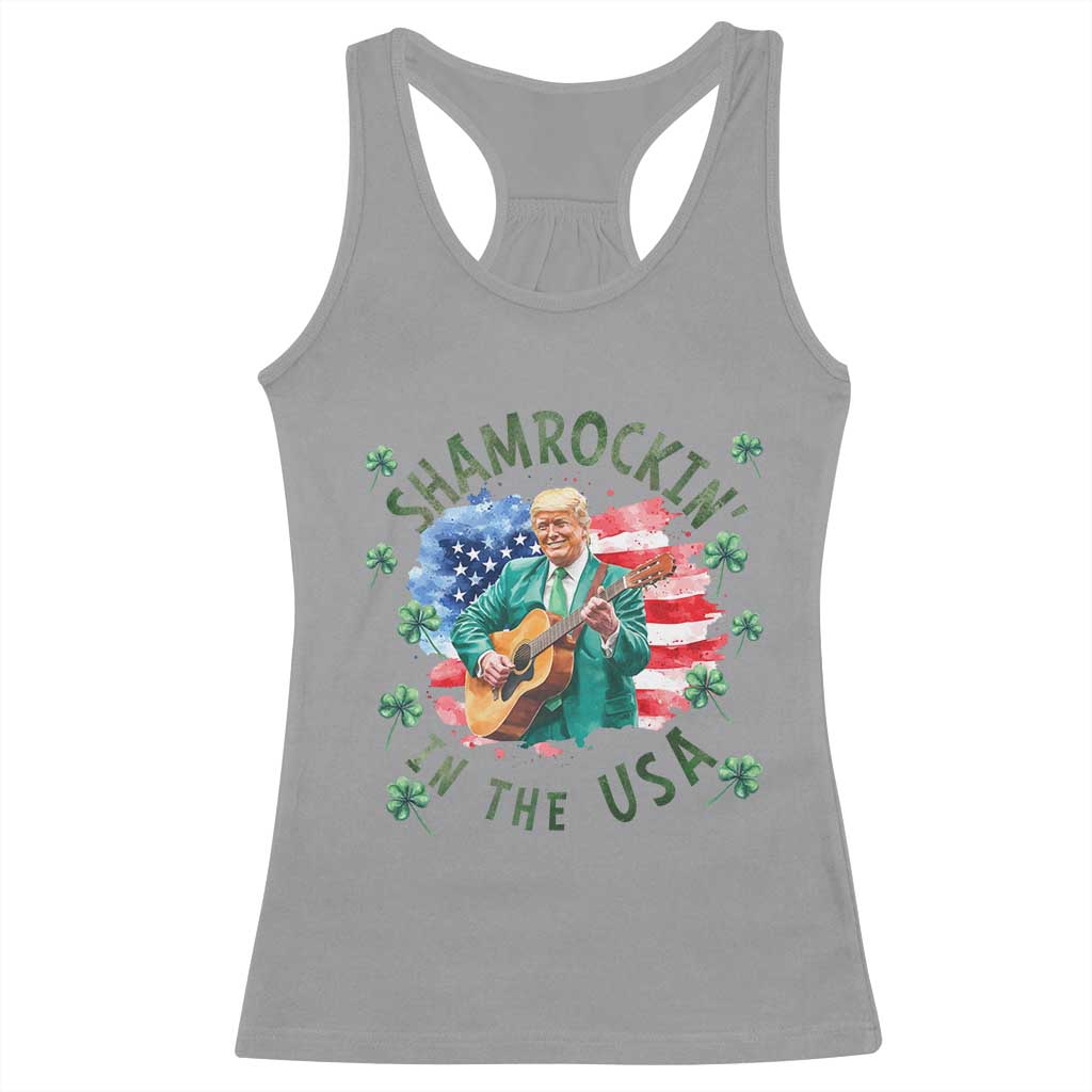 Funny St Patrick's Day Trump Racerback Tank Top Shamrockin in The USA Funny TS02 Sport Gray Print Your Wear