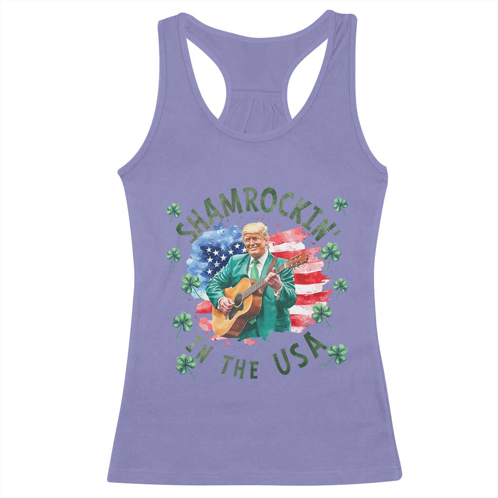 Funny St Patrick's Day Trump Racerback Tank Top Shamrockin in The USA Funny TS02 Violet Print Your Wear
