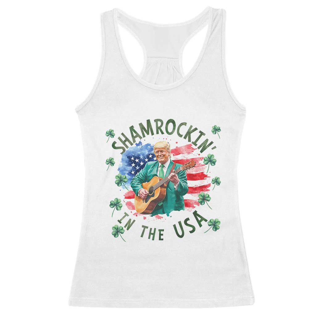 Funny St Patrick's Day Trump Racerback Tank Top Shamrockin in The USA Funny TS02 White Print Your Wear