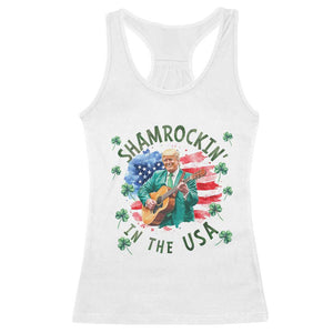 Funny St Patrick's Day Trump Racerback Tank Top Shamrockin in The USA Funny TS02 White Print Your Wear