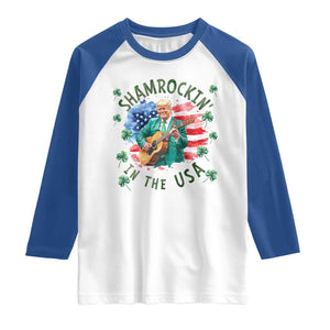 Funny St Patrick's Day Trump Raglan Shirt Shamrockin in The USA Funny TS02 White Royal Print Your Wear