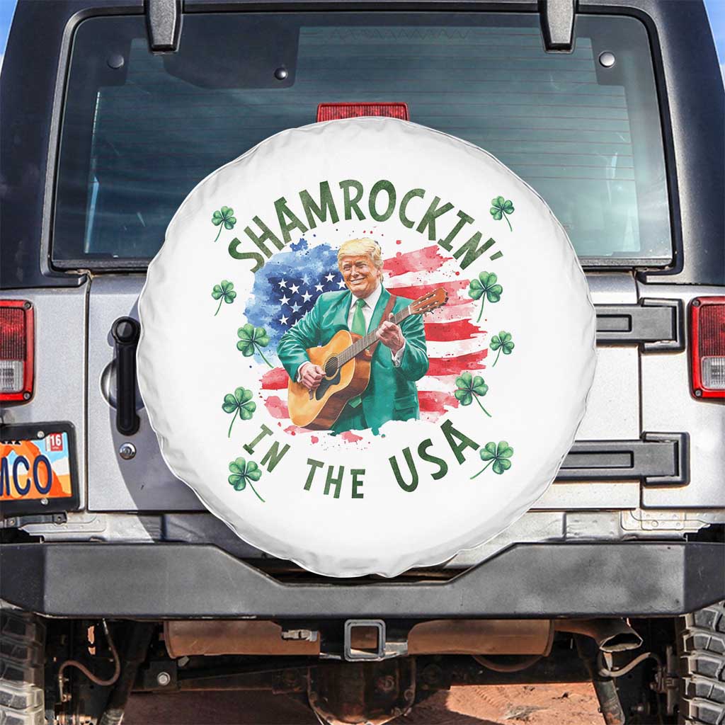 Funny St Patrick's Day Trump Spare Tire Cover Shamrockin in The USA Funny TS02 No hole White Print Your Wear