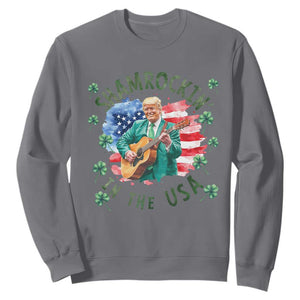 Funny St Patrick's Day Trump Sweatshirt Shamrockin in The USA Funny TS02 Charcoal Print Your Wear