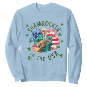 Funny St Patrick's Day Trump Sweatshirt Shamrockin in The USA Funny TS02 Light Blue Print Your Wear