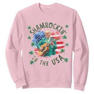 Funny St Patrick's Day Trump Sweatshirt Shamrockin in The USA Funny TS02 Light Pink Print Your Wear