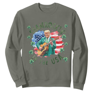 Funny St Patrick's Day Trump Sweatshirt Shamrockin in The USA Funny TS02 Military Green Print Your Wear