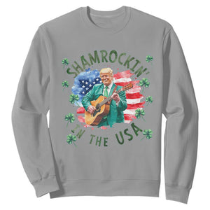 Funny St Patrick's Day Trump Sweatshirt Shamrockin in The USA Funny TS02 Sport Gray Print Your Wear