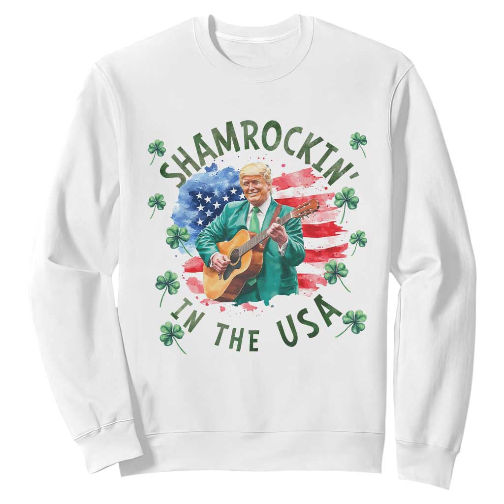 Funny St Patrick's Day Trump Sweatshirt Shamrockin in The USA Funny TS02 White Print Your Wear