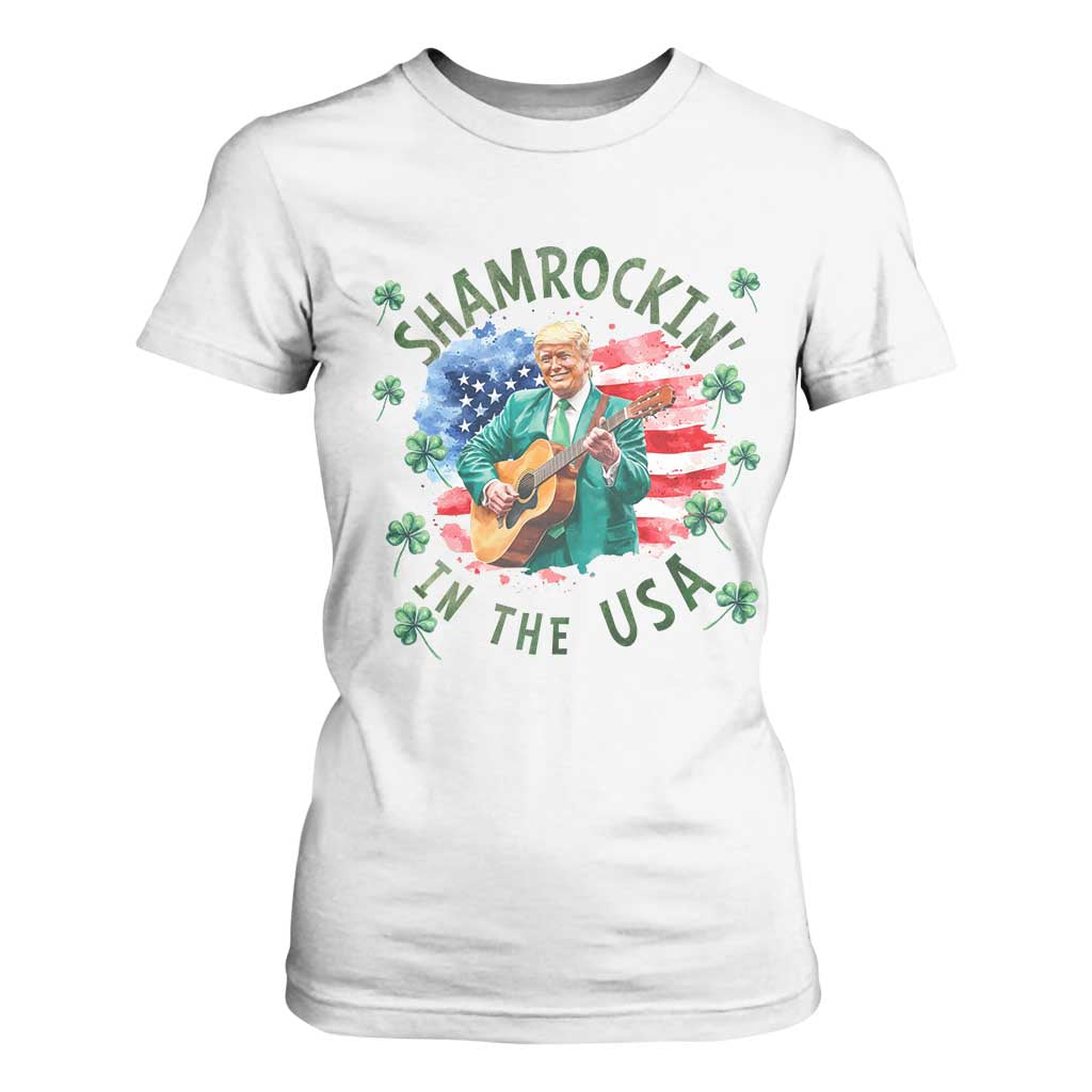 Funny St Patrick's Day Trump T Shirt For Women Shamrockin in The USA Funny TS02 White Print Your Wear