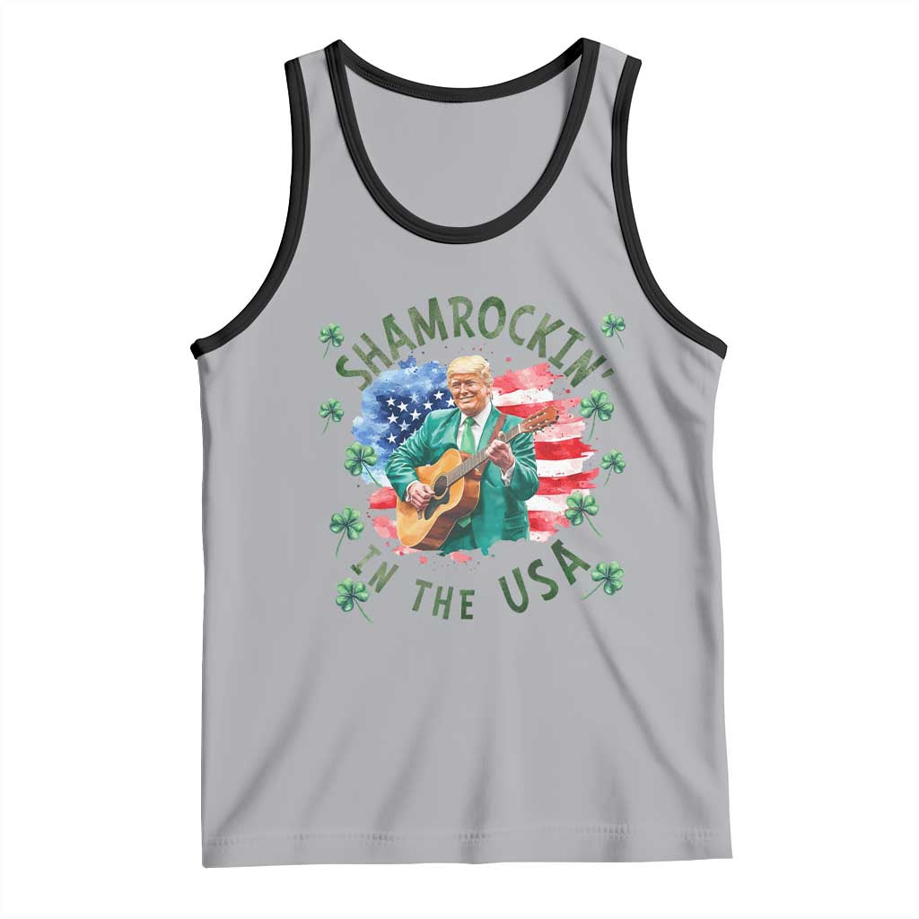 Funny St Patrick's Day Trump Tank Top Shamrockin in The USA Funny TS02 Athletic Heather Black Print Your Wear
