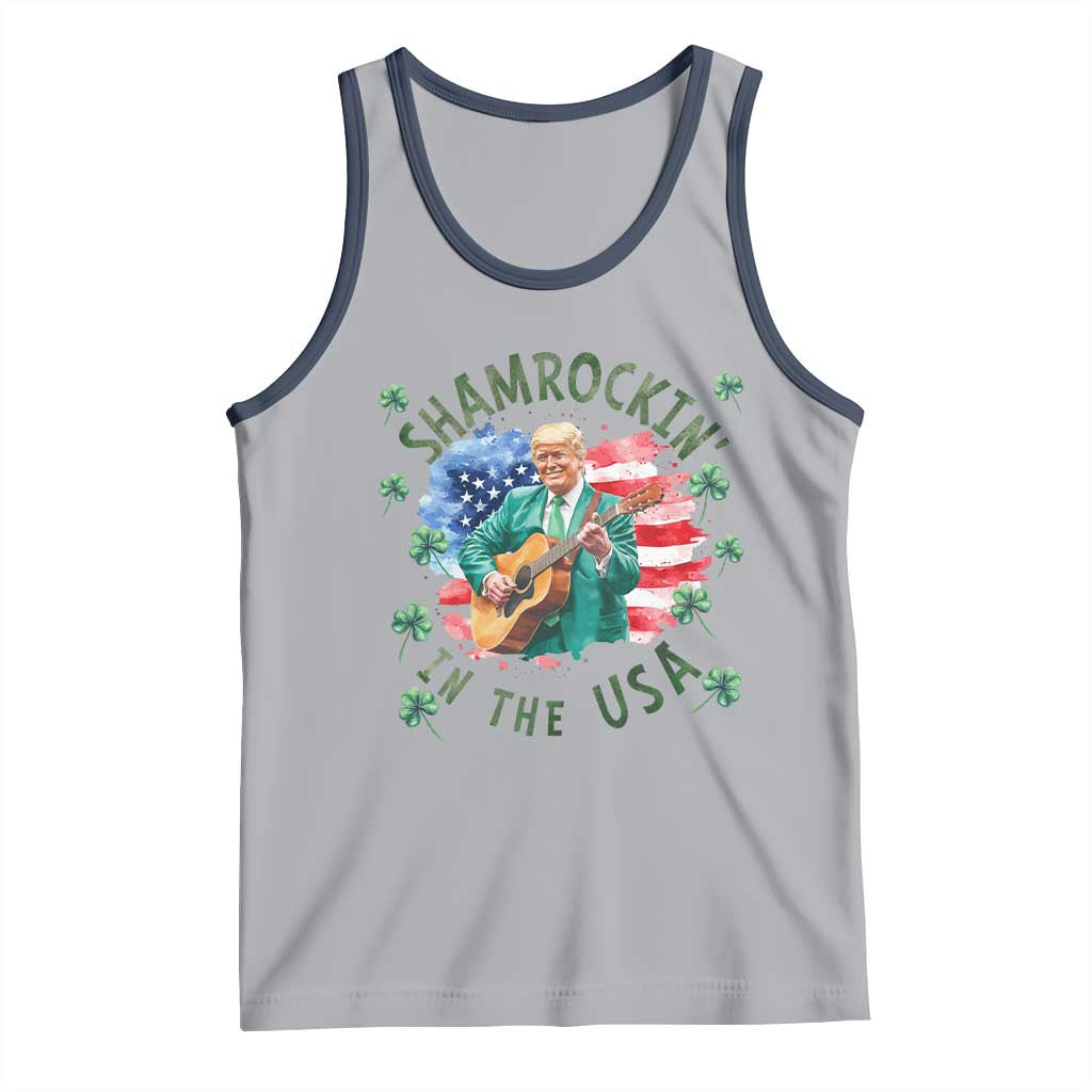 Funny St Patrick's Day Trump Tank Top Shamrockin in The USA Funny TS02 Athletic Heather Navy Print Your Wear