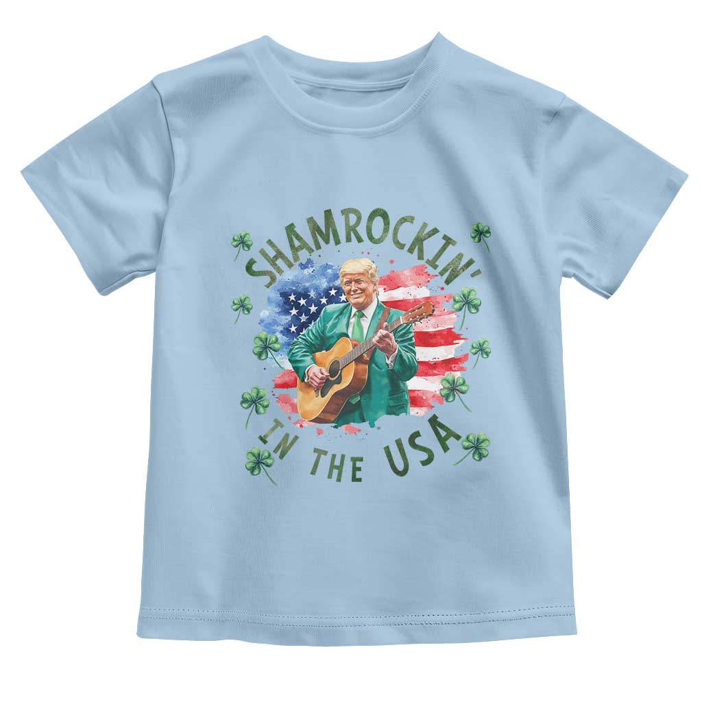 Funny St Patrick's Day Trump Toddler T Shirt Shamrockin in The USA Funny TS02 Light Blue Print Your Wear