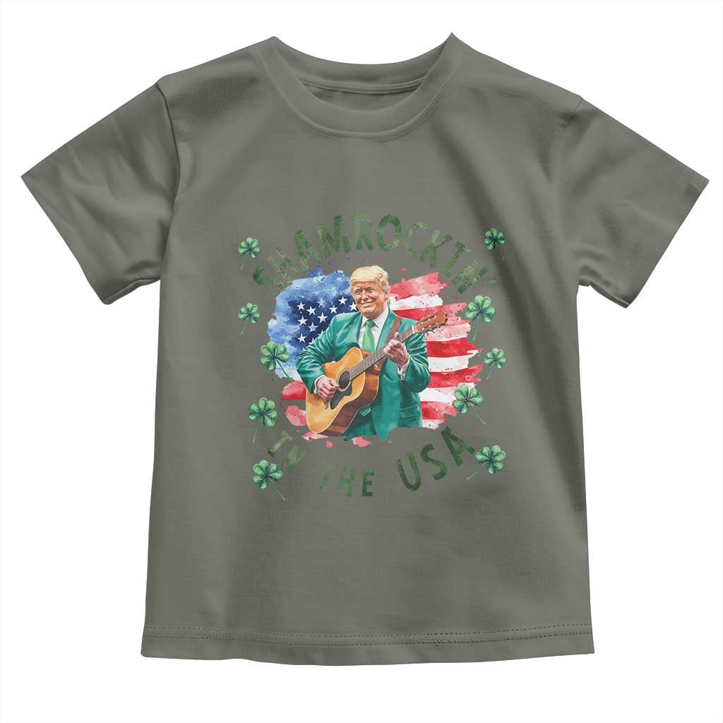 Funny St Patrick's Day Trump Toddler T Shirt Shamrockin in The USA Funny TS02 Military Green Print Your Wear