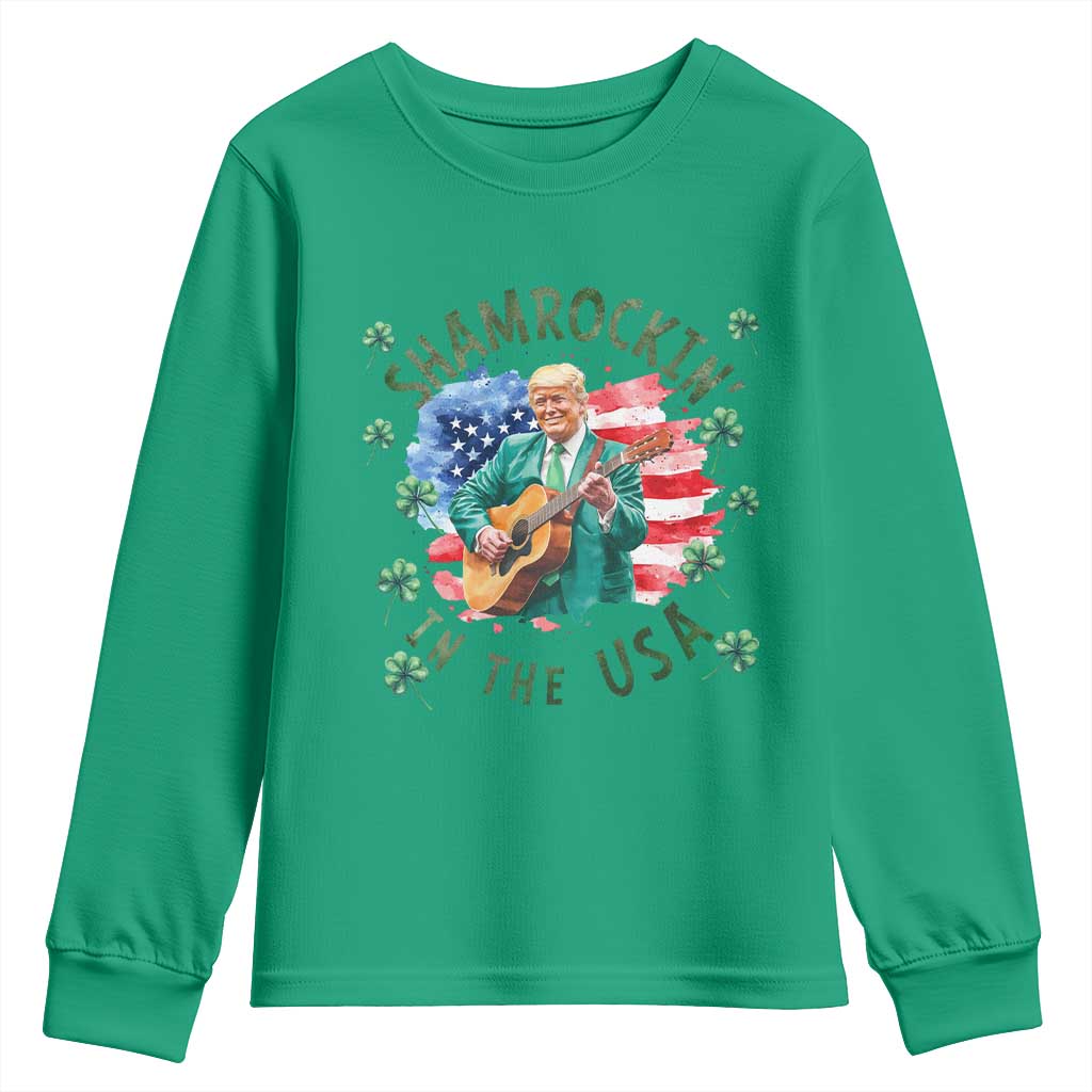 Funny St Patrick's Day Trump Youth Sweatshirt Shamrockin in The USA Funny TS02 Irish Green Print Your Wear
