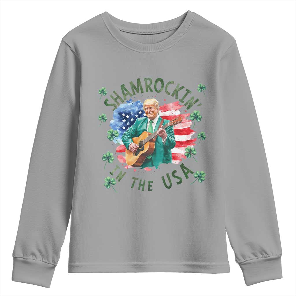Funny St Patrick's Day Trump Youth Sweatshirt Shamrockin in The USA Funny TS02 Sport Gray Print Your Wear