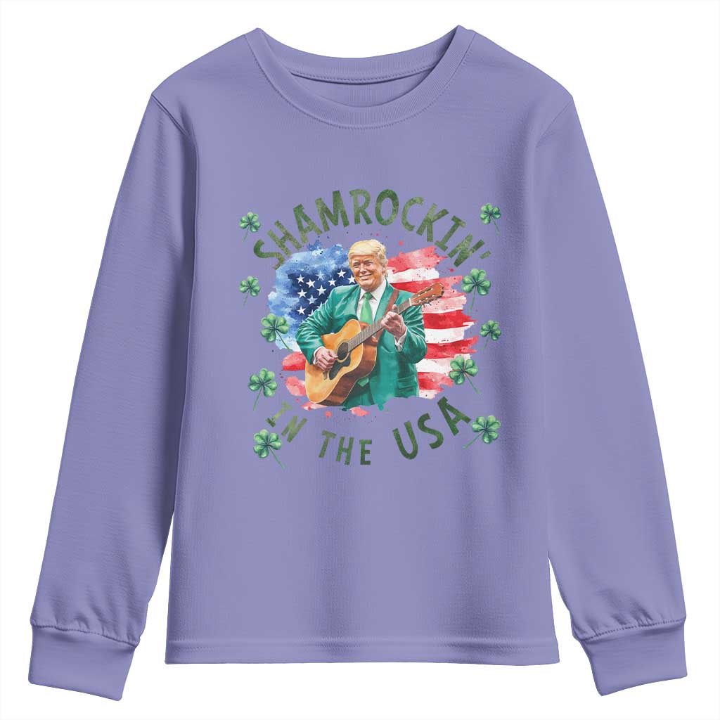 Funny St Patrick's Day Trump Youth Sweatshirt Shamrockin in The USA Funny TS02 Violet Print Your Wear
