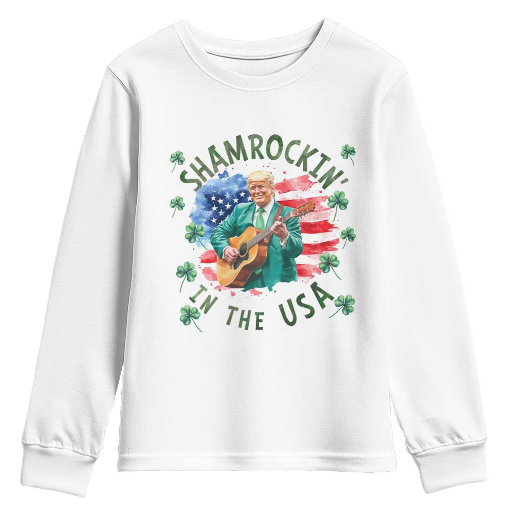 Funny St Patrick's Day Trump Youth Sweatshirt Shamrockin in The USA Funny TS02 White Print Your Wear