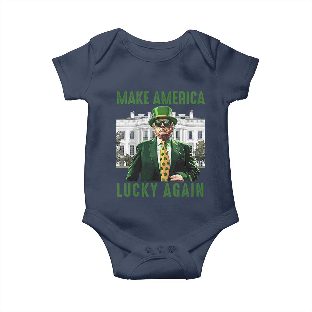 Funny St Patrick's Day Trump Baby Onesie Make America Lucky Again Shamrock TS02 Navy Print Your Wear