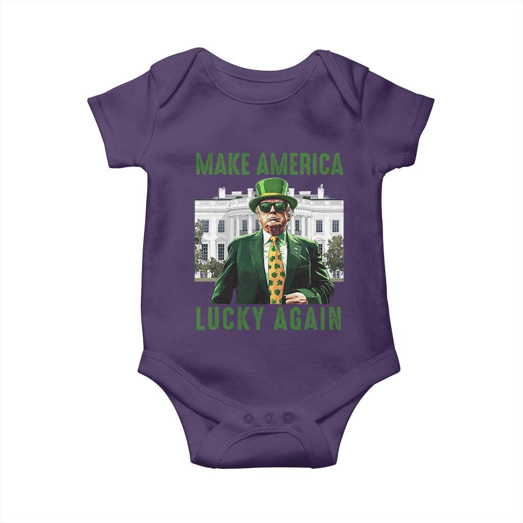 Funny St Patrick's Day Trump Baby Onesie Make America Lucky Again Shamrock TS02 Purple Print Your Wear