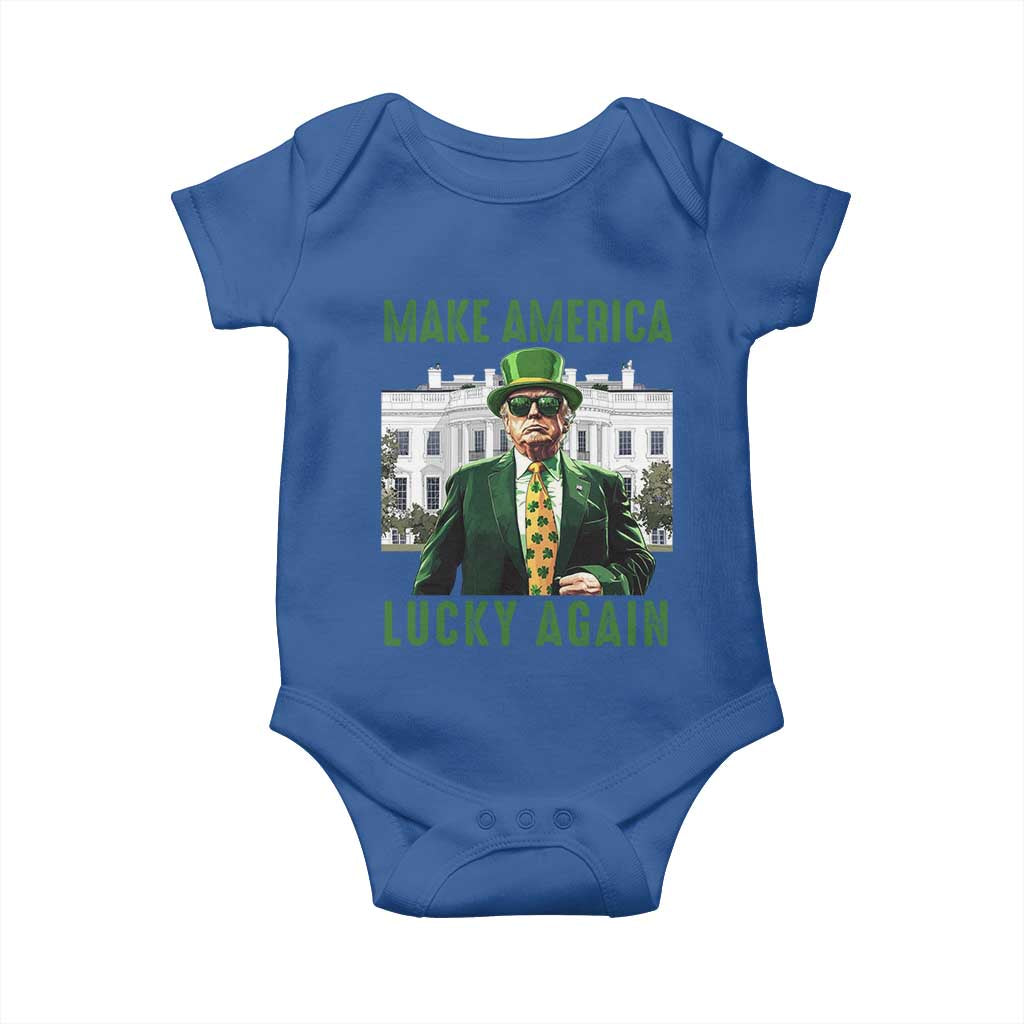 Funny St Patrick's Day Trump Baby Onesie Make America Lucky Again Shamrock TS02 Royal Blue Print Your Wear