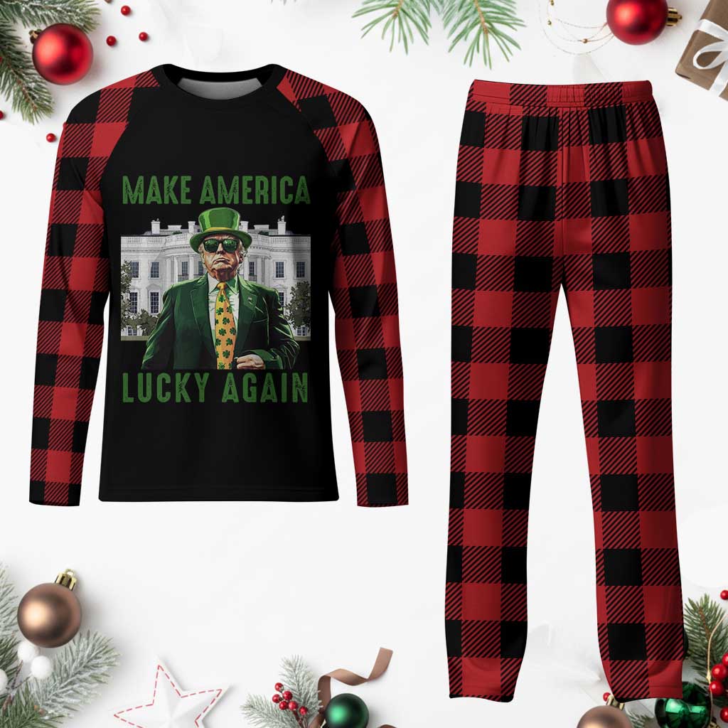 Funny St Patrick's Day Trump Plaid Pajama Set Make America Lucky Again Shamrock TS02 Buffalo Plaid Print Your Wear