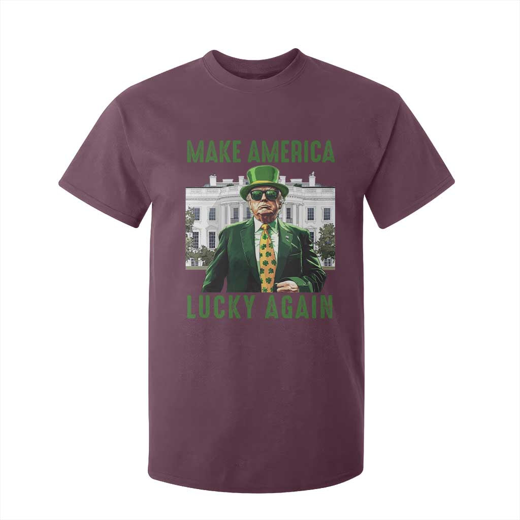 Funny St Patrick's Day Trump T Shirt For Kid Make America Lucky Again Shamrock TS02 Maroon Print Your Wear