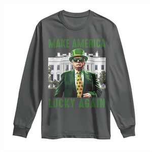 Funny St Patrick's Day Trump Long Sleeve Shirt Make America Lucky Again Shamrock TS02 Dark Heather Print Your Wear