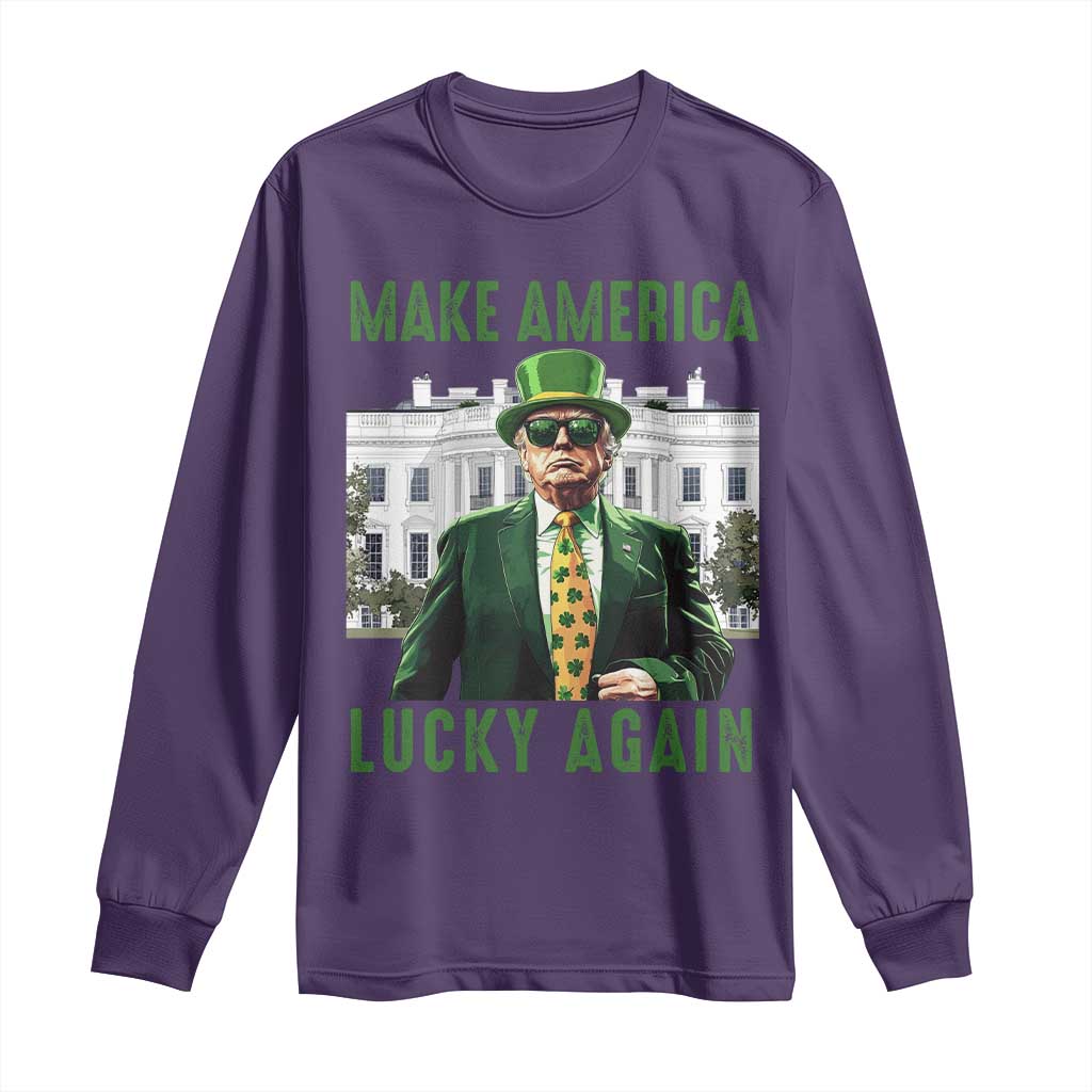 Funny St Patrick's Day Trump Long Sleeve Shirt Make America Lucky Again Shamrock TS02 Purple Print Your Wear