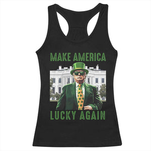 Funny St Patrick's Day Trump Racerback Tank Top Make America Lucky Again Shamrock TS02 Black Print Your Wear
