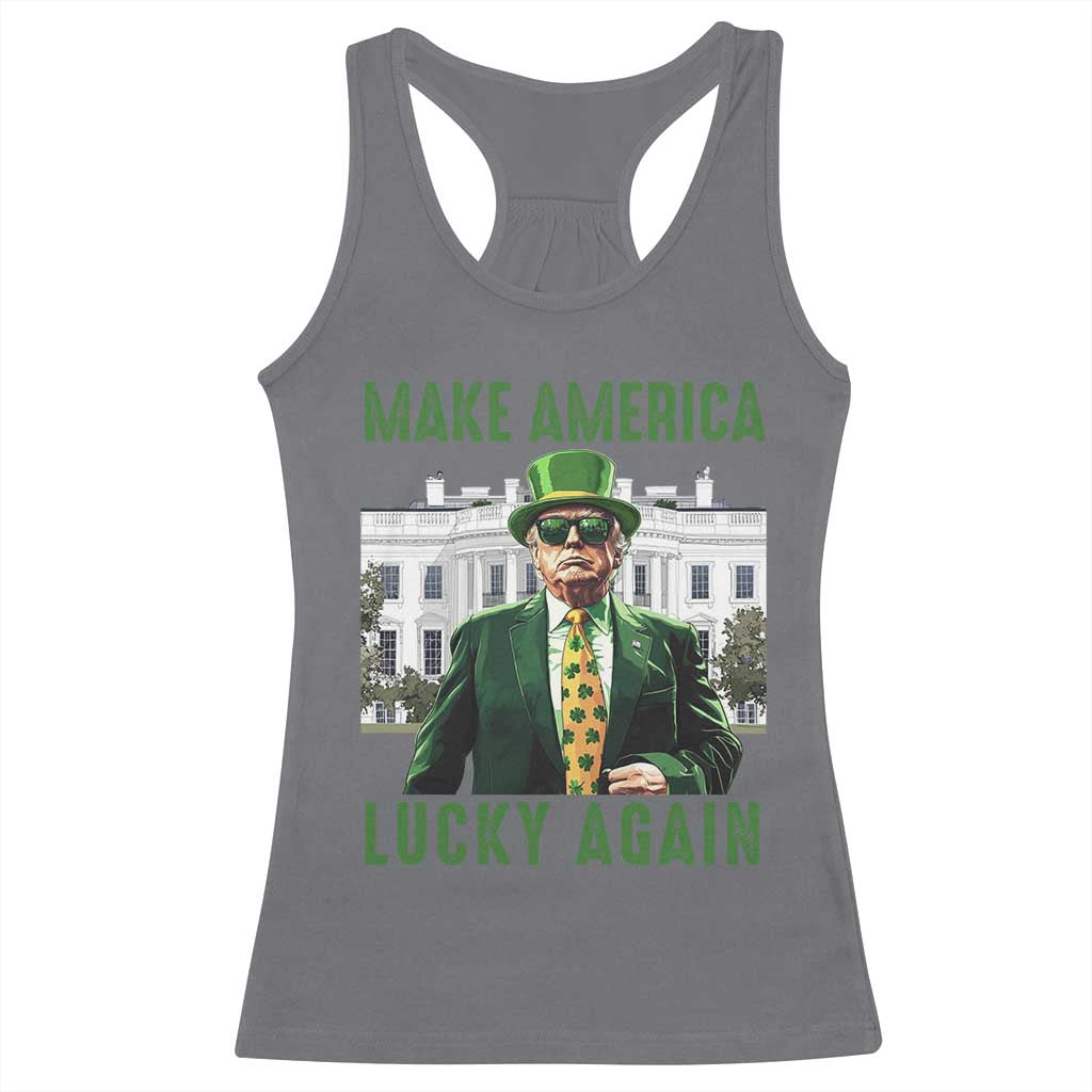 Funny St Patrick's Day Trump Racerback Tank Top Make America Lucky Again Shamrock TS02 Charcoal Print Your Wear