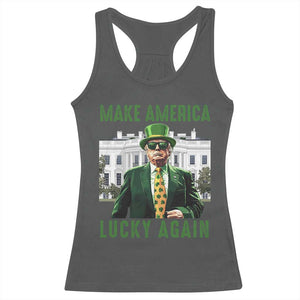 Funny St Patrick's Day Trump Racerback Tank Top Make America Lucky Again Shamrock TS02 Dark Heather Print Your Wear