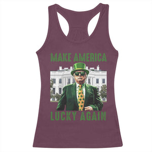 Funny St Patrick's Day Trump Racerback Tank Top Make America Lucky Again Shamrock TS02 Maroon Print Your Wear