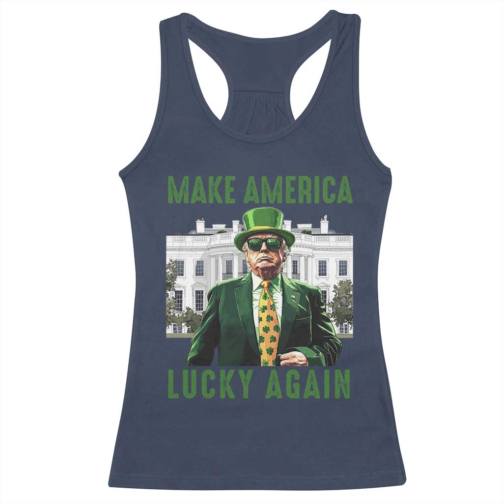 Funny St Patrick's Day Trump Racerback Tank Top Make America Lucky Again Shamrock TS02 Navy Print Your Wear