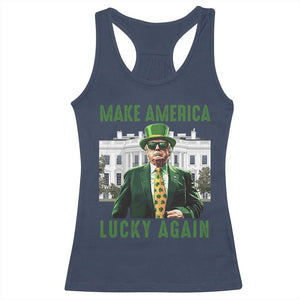 Funny St Patrick's Day Trump Racerback Tank Top Make America Lucky Again Shamrock TS02 Navy Print Your Wear