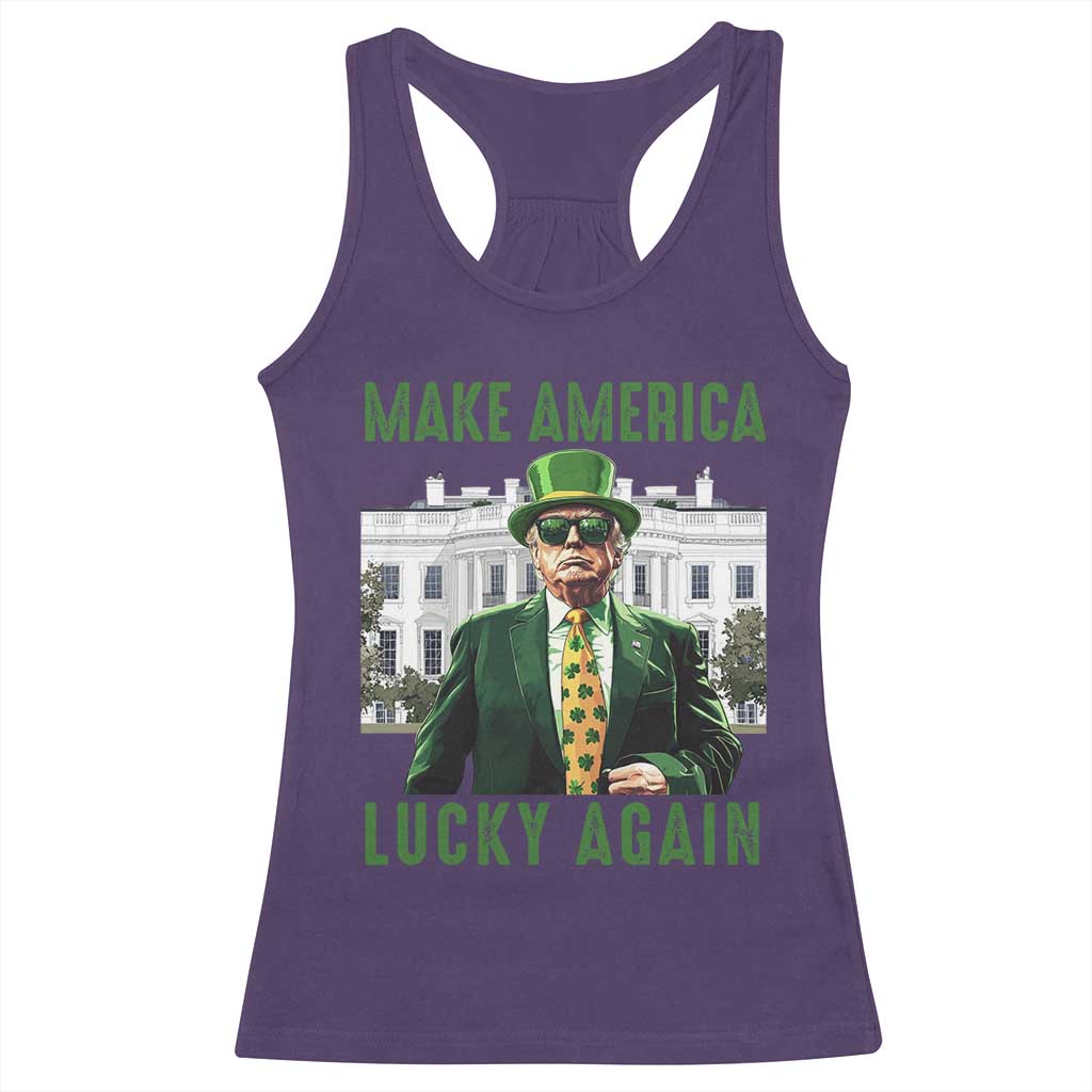 Funny St Patrick's Day Trump Racerback Tank Top Make America Lucky Again Shamrock TS02 Purple Print Your Wear