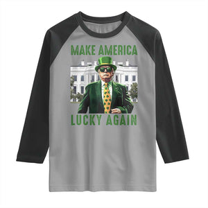 Funny St Patrick's Day Trump Raglan Shirt Make America Lucky Again Shamrock TS02 Sport Gray Black Print Your Wear