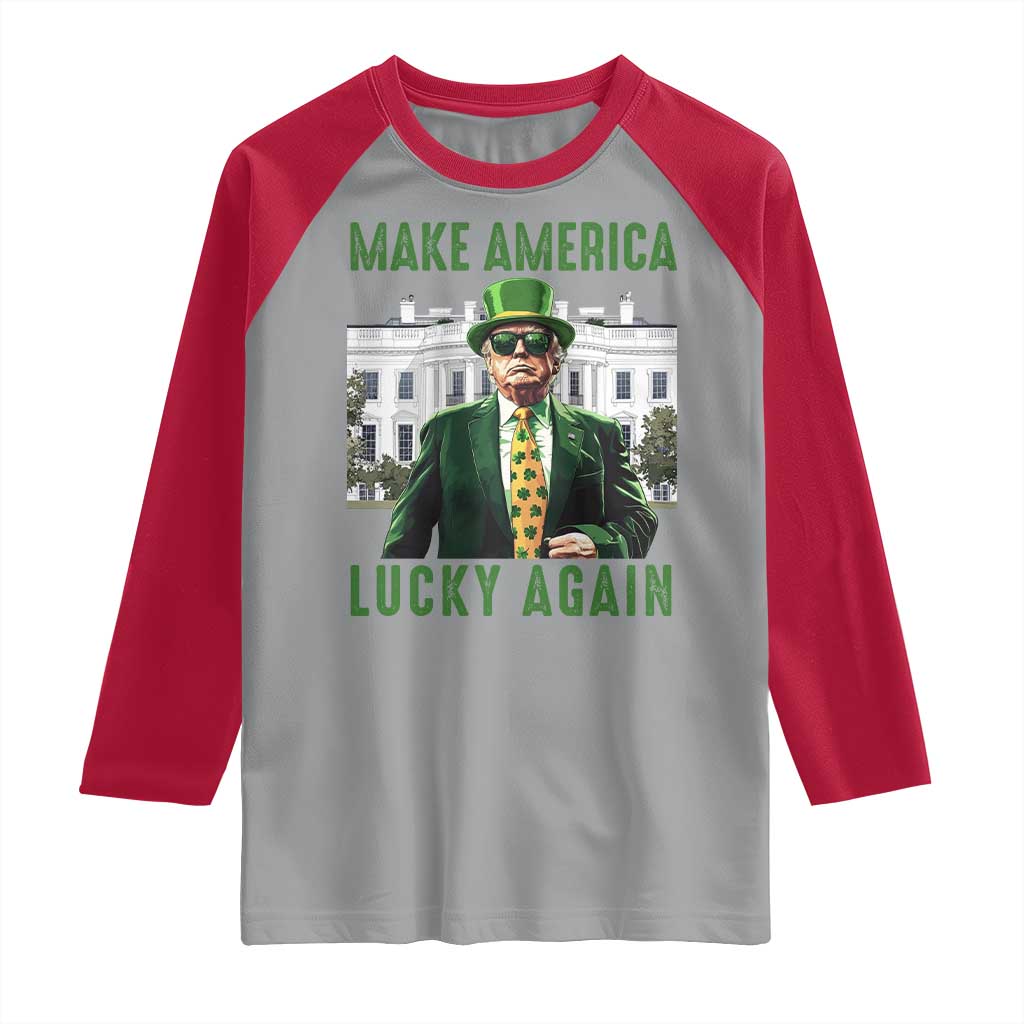 Funny St Patrick's Day Trump Raglan Shirt Make America Lucky Again Shamrock TS02 Sport Gray Red Print Your Wear