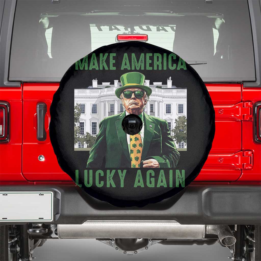 Funny St Patrick's Day Trump Spare Tire Cover Make America Lucky Again Shamrock TS02 Black Print Your Wear
