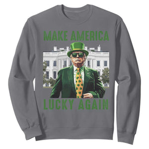 Funny St Patrick's Day Trump Sweatshirt Make America Lucky Again Shamrock TS02 Charcoal Print Your Wear