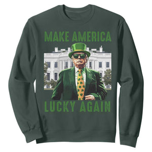 Funny St Patrick's Day Trump Sweatshirt Make America Lucky Again Shamrock TS02 Dark Forest Green Print Your Wear