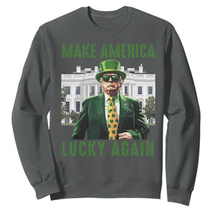 Funny St Patrick's Day Trump Sweatshirt Make America Lucky Again Shamrock TS02 Dark Heather Print Your Wear