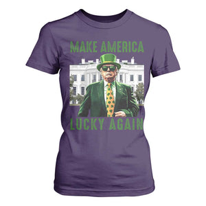 Funny St Patrick's Day Trump T Shirt For Women Make America Lucky Again Shamrock TS02 Purple Print Your Wear