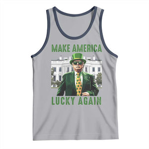 Funny St Patrick's Day Trump Tank Top Make America Lucky Again Shamrock TS02 Athletic Heather Navy Print Your Wear
