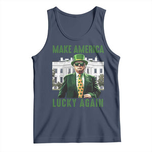 Funny St Patrick's Day Trump Tank Top Make America Lucky Again Shamrock TS02 Navy Print Your Wear