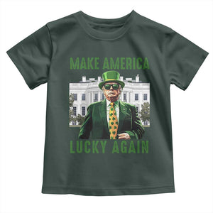 Funny St Patrick's Day Trump Toddler T Shirt Make America Lucky Again Shamrock TS02 Dark Forest Green Print Your Wear