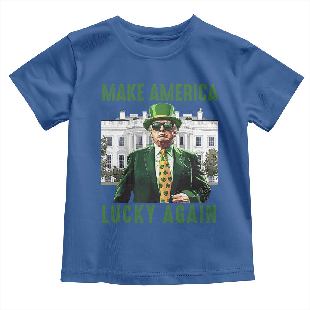 Funny St Patrick's Day Trump Toddler T Shirt Make America Lucky Again Shamrock TS02 Royal Blue Print Your Wear