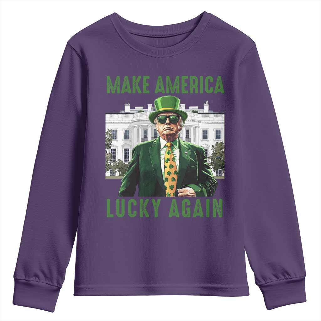 Funny St Patrick's Day Trump Youth Sweatshirt Make America Lucky Again Shamrock TS02 Purple Print Your Wear